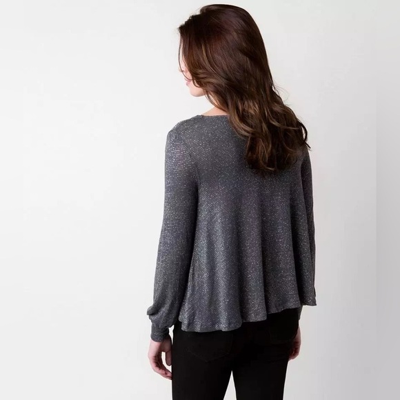 Free People Metallic Shimmer Draped Cowl Neck Long Sleeve Boho Oversized Top S - Picture 2 of 12